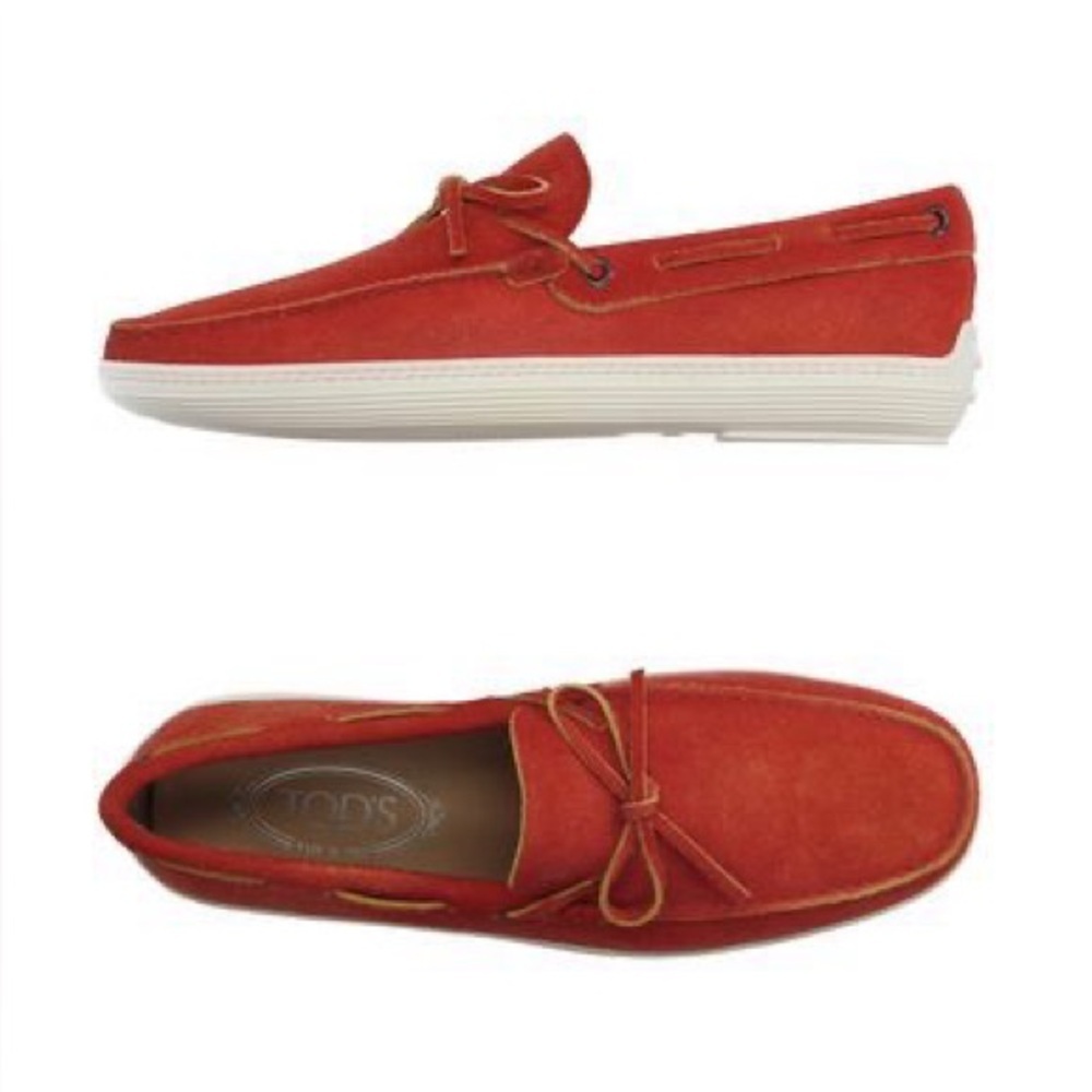 Tod's Men's Marlin Red Suede Slip-On Moccasin Bow Loafers Size 12 US